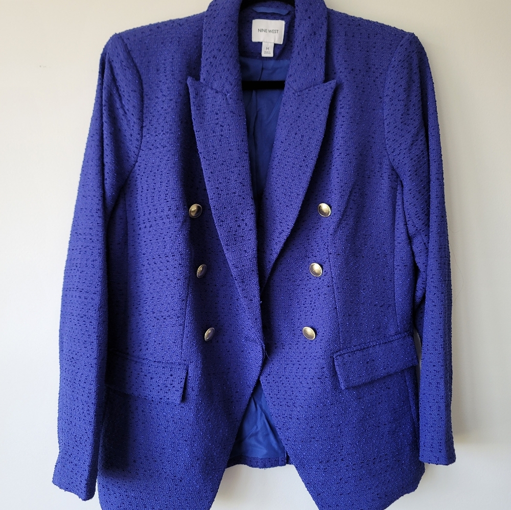 Nine West Double Breasted Blazer Royal Blue Size Medium